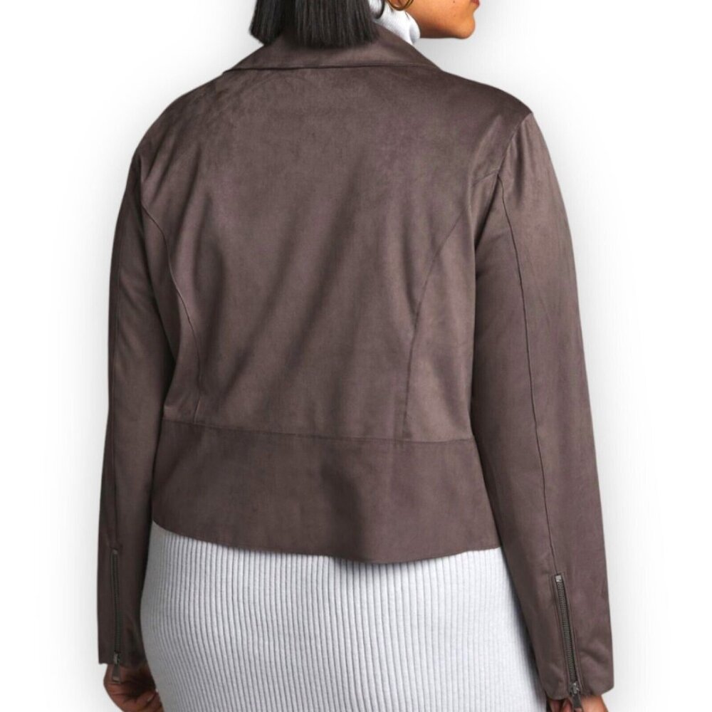 Anthropologie Hutch 3X Faux Suede Moto Jacket Coat Motorcycle Mocha Gray New - Picture 2 of 10